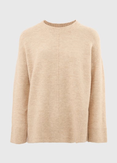 Beige Knitted Front Seam Jumper