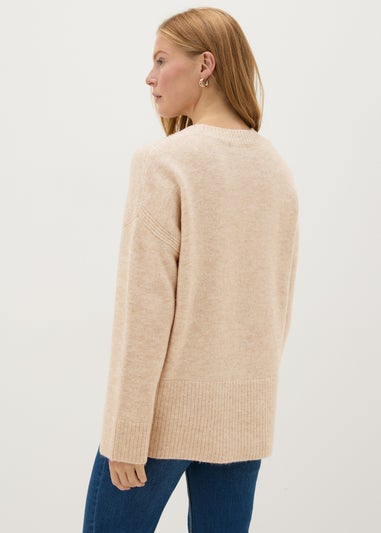 Beige Knitted Front Seam Jumper