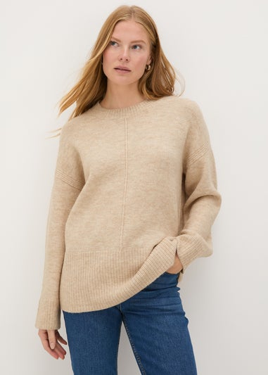 Beige Knitted Front Seam Jumper