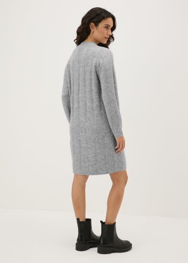 Grey Ribbed Knit Mini Dress