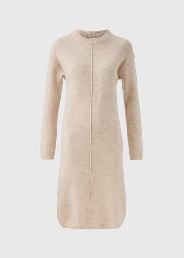 Beige Front Seam Knitted Dress