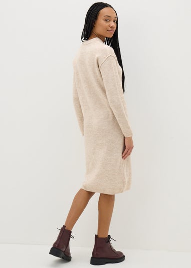 Beige Front Seam Knitted Dress