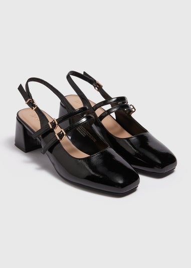 Black Patent Slingback Block Heels