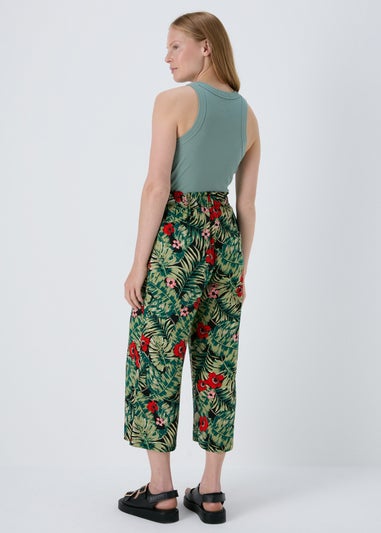 Black Floral Wide Leg Crop Trousers