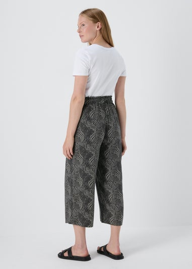 Black Mono Print Wide Leg Crop Trousers