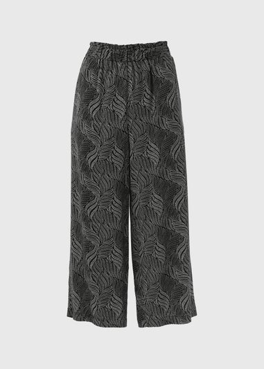 Black Mono Print Wide Leg Crop Trousers