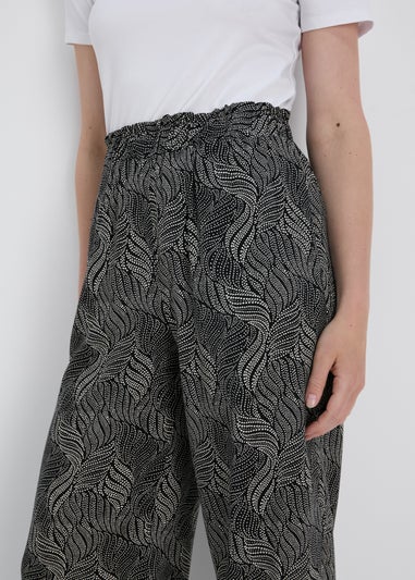 Black Mono Print Wide Leg Crop Trousers