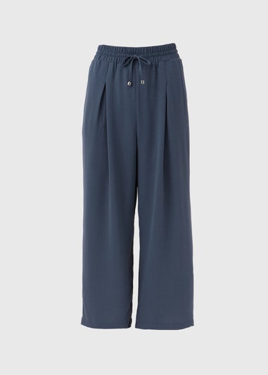 Navy Wide Leg Crop Trousers