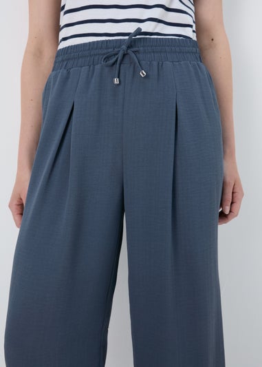 Navy Wide Leg Crop Trousers