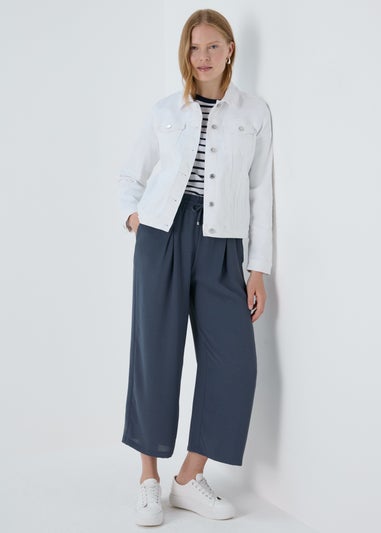 Navy Wide Leg Crop Trousers