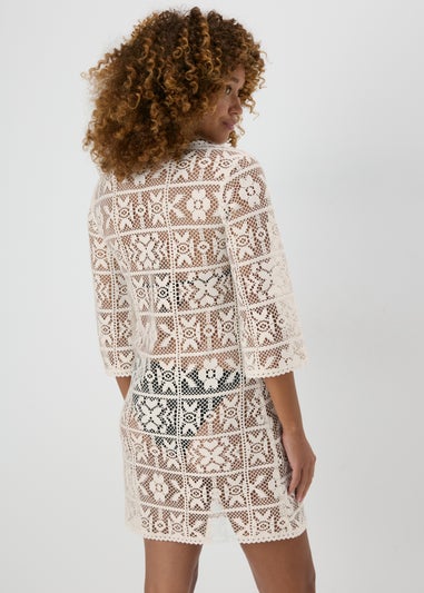 Cream Crochet Long Sleeve Mini Dress