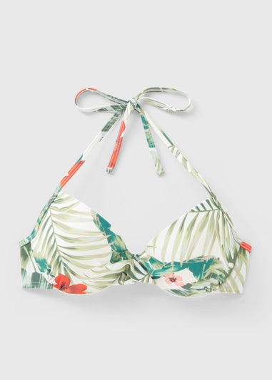 Tropical Leaf Print Cupped Bikini Top