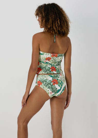 Tropical Leaf Print High Waisted Bikini Bottoms