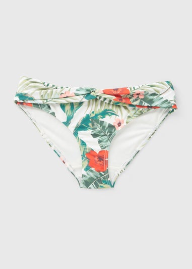 Tropical Leaf Print Twisted Bikini Bottoms