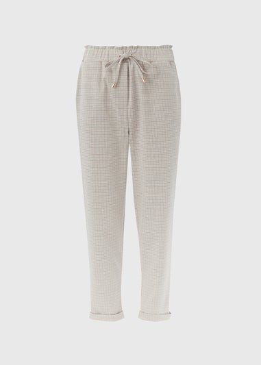 Et Vous Beige Check Pattern Ponte Tapered Trousers