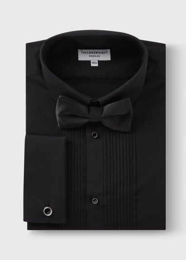 Taylor & Wright Black Regular Fit Tuxedo Shirt & Bow Tie Set