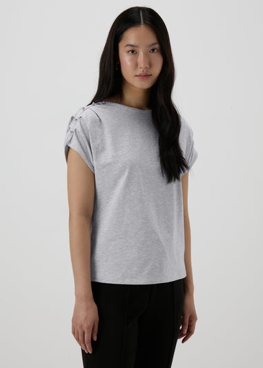 Et Vous Grey Stud Shoulder T-Shirt