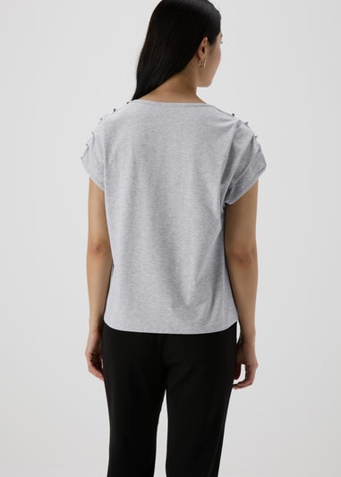 Et Vous Grey Stud Shoulder T-Shirt