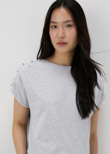 Et Vous Grey Stud Shoulder T-Shirt