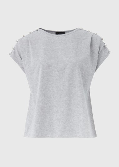 Et Vous Grey Stud Shoulder T-Shirt