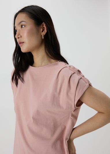 Et Vous Pink Stud Shoulder T-Shirt