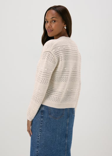 Cream Stitch Knit Cardigan