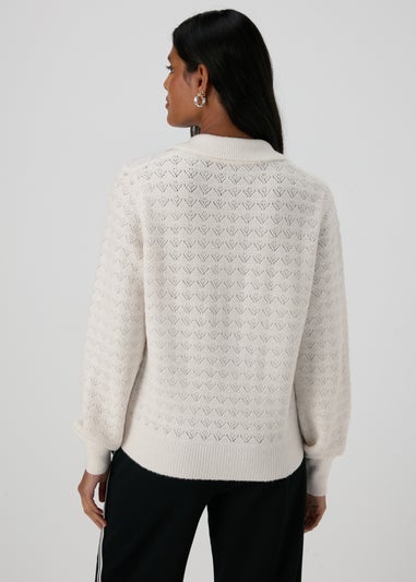 Cream Pointelle Open Collar Jumper