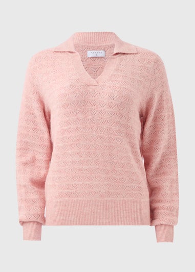 Pink Pointelle Open Collar Jumper