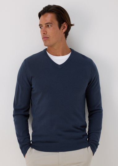 Blue Soft Touch V-Neck Jumper