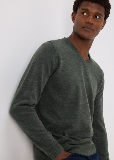 Khaki Soft Touch V-Neck Jumper