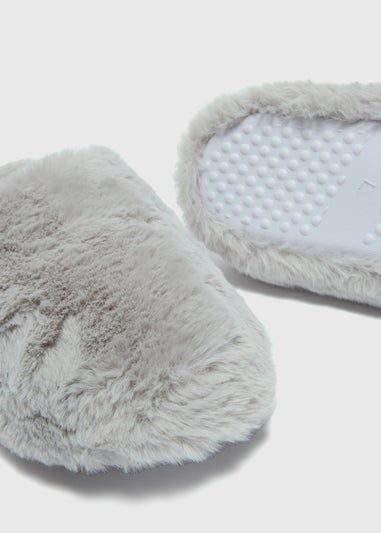 Grey Fluffy Mule Slippers