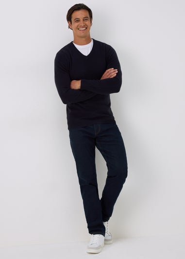 Navy V-Neck Cashmilon Jumper