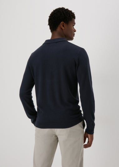 Navy Knitted Polo Shirt