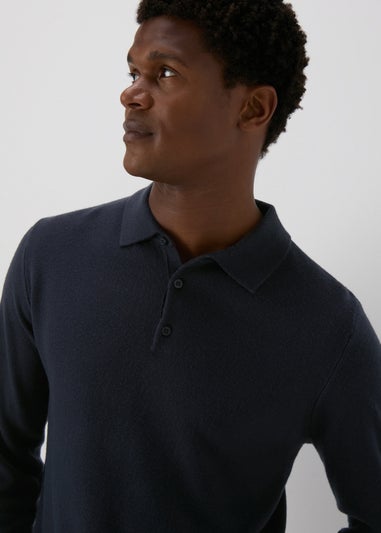 Navy Knitted Polo Shirt