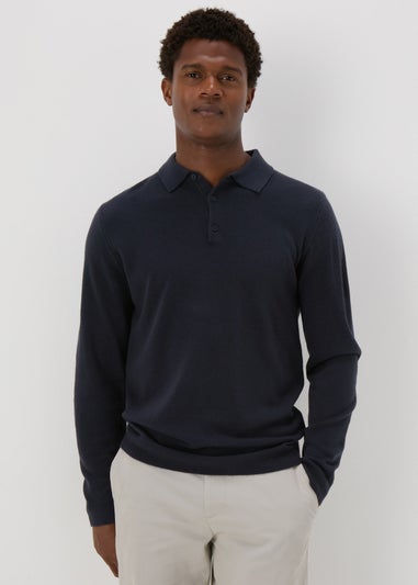 Navy Knitted Polo Shirt