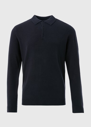 Navy Knitted Polo Shirt