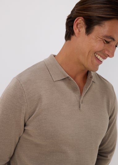 Taupe Knitted Polo Shirt