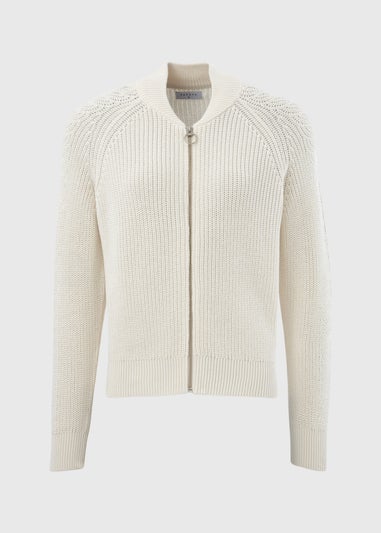 Cream Knitted Bomber Cardigan