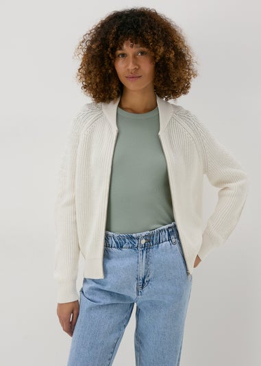 Cream Knitted Bomber Cardigan