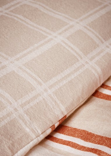 Orange Checked Brushed Duvet Set