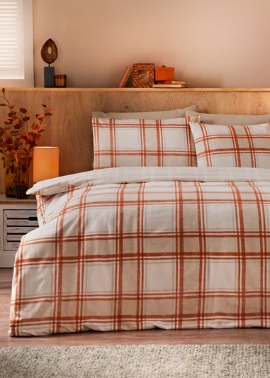 Orange Checked Brushed Duvet Set