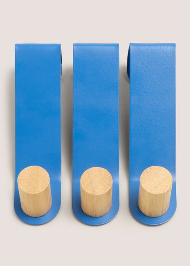 3 Pack Blue Metal & Wood Hooks (13cmx7cm)