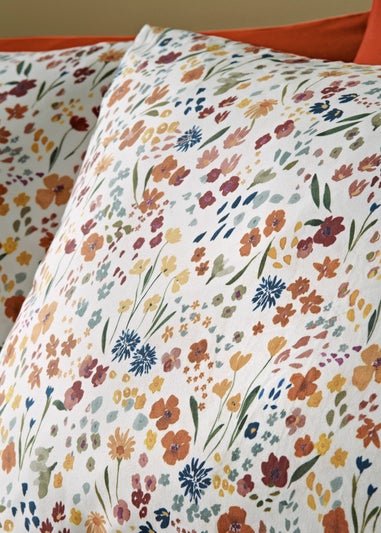 Orange Watercolour Floral Pattern Duvet Set