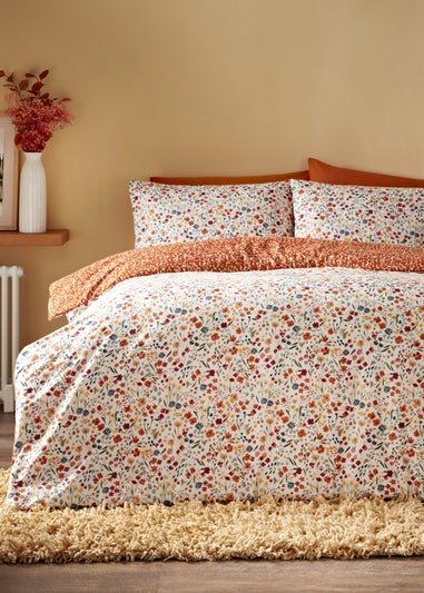 Orange Watercolour Floral Pattern Duvet Set