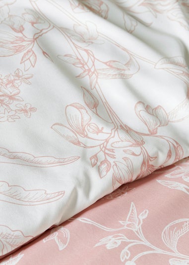 Pink Linear Floral Duvet Set