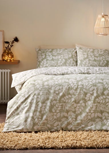 Green Sketch Leaf Design Duvet Set