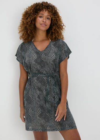 Black Spot Leaf Print Jersey Kaftan