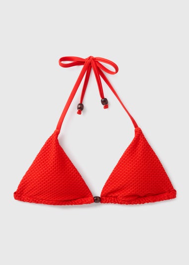 Red Textured Triangle Bikini Top