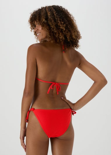 Red Textured Triangle Bikini Top