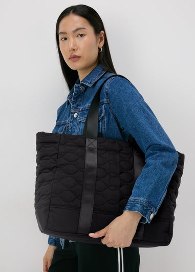 Black Quilted Tote Bag